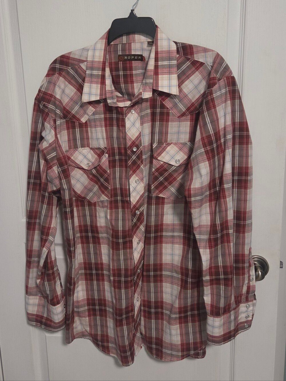 Roper Pearl Snap Shirt Plaid Western Cowboy Long Sleeve Red Mens XL